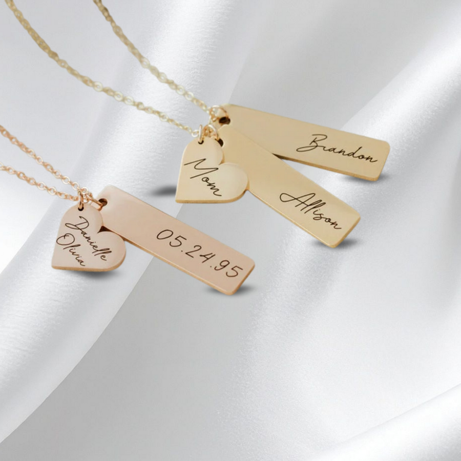 Custom Heart and Rectangle Name Necklace