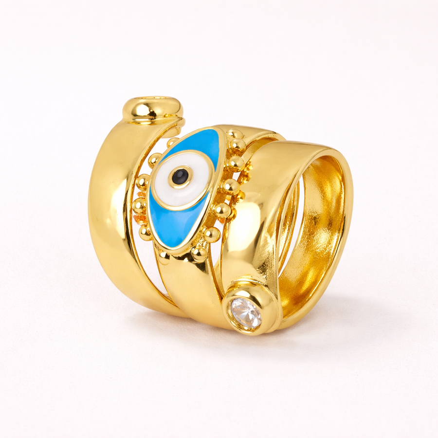 Azure Gold ring with a blue evil eye design 