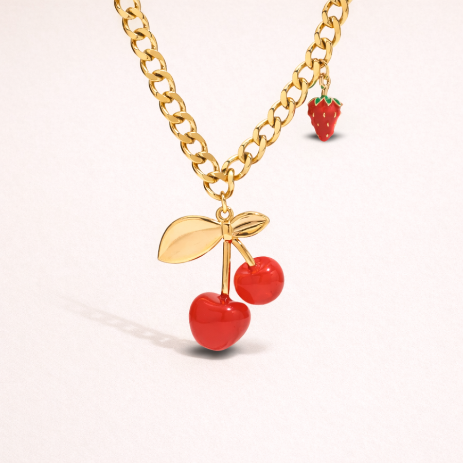 Cherry Glow Necklace with red cherry pendant 
