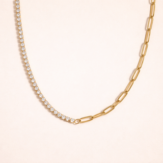Crystal Paperclip Gold chain necklace with small diamonds