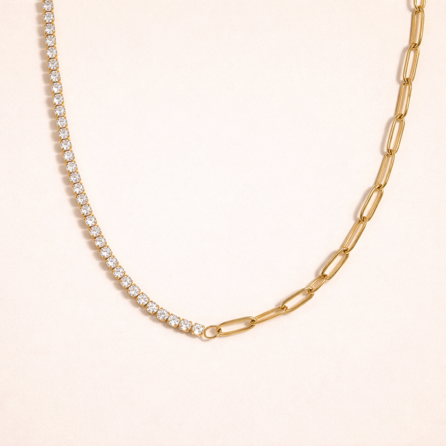 Crystal Paperclip Gold chain necklace with small diamonds