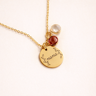 Elegant medallion necklace featuring custom engraving. Personalize with a name, initial, or meaningful word for a timeless, everyday wearable keepsake.