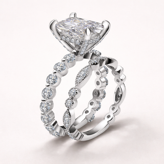 Diamond ring set on a light gray 