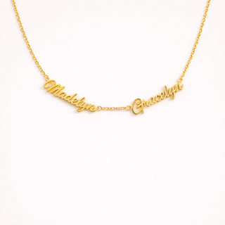 Gold necklace with two name pendants