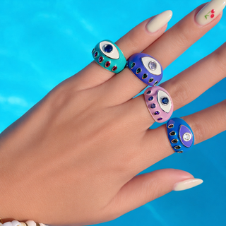 Elegant enamel eye ring with modern minimal design