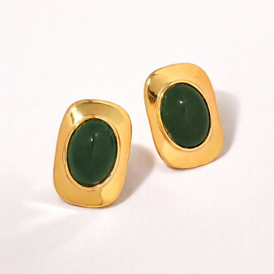 Gold Scarlett Earrings with green stones