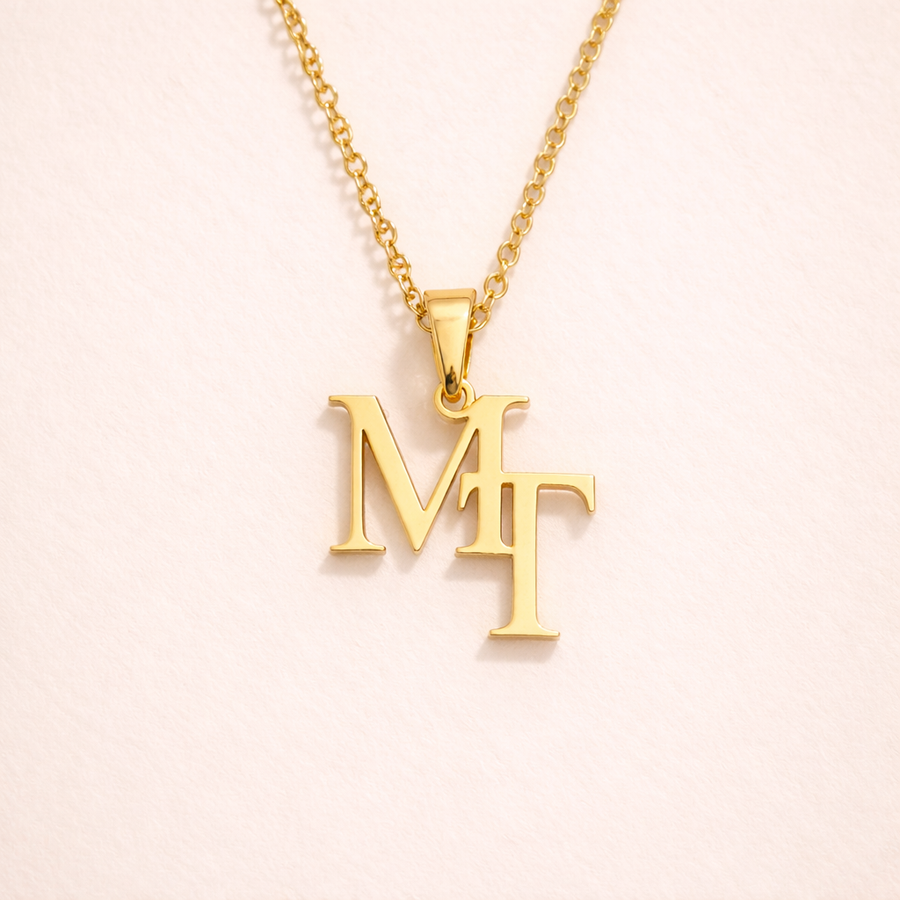 Initial Letters Gold necklace with 'MT' pendant