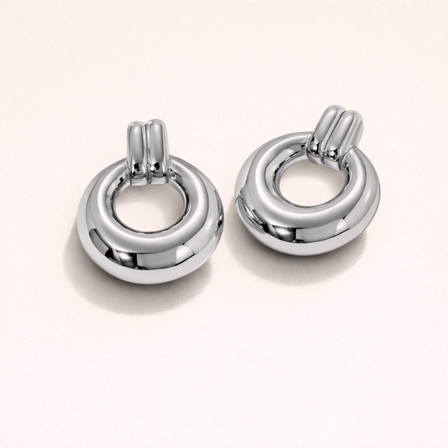 Pair of silver hoop Retro earrings