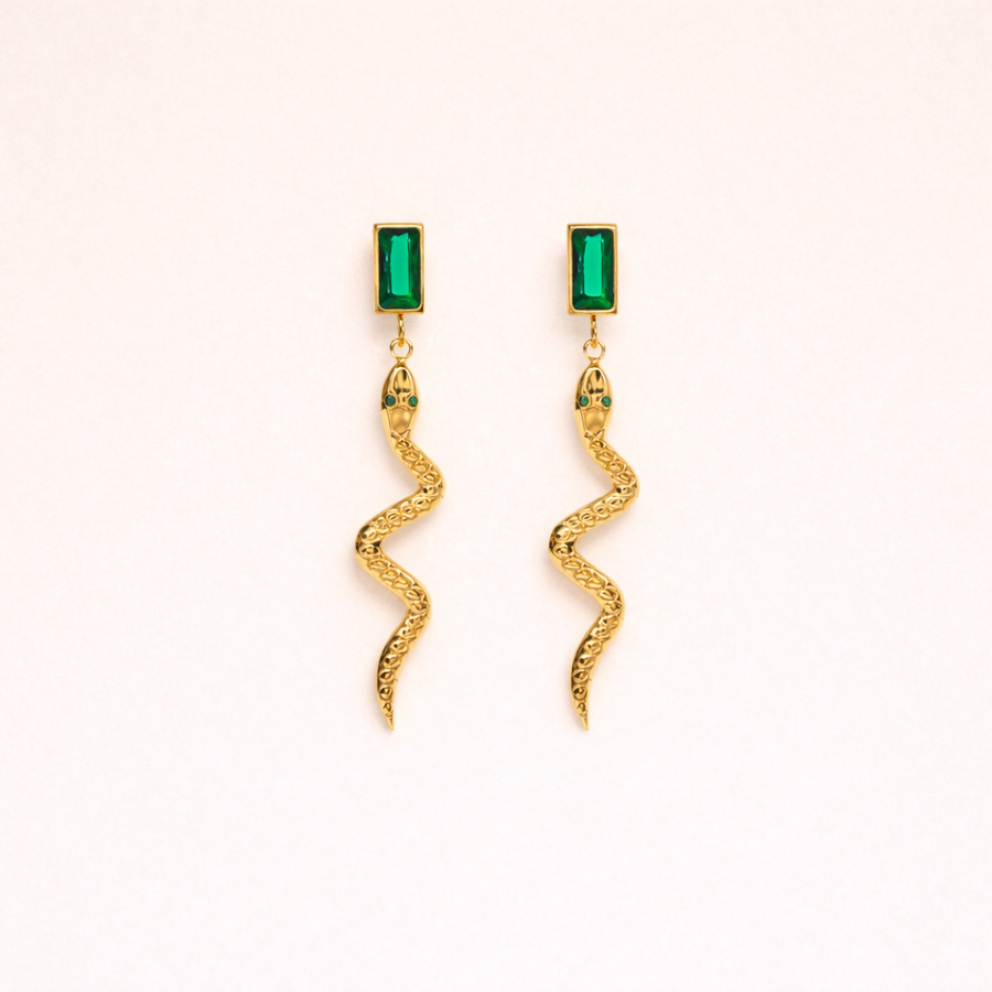 Serpent Drop Earrings earrings with green gemstones 