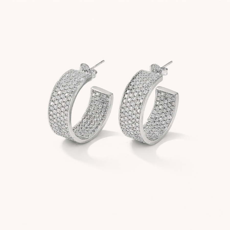Pair of silver Sparkling  hoop earrings 