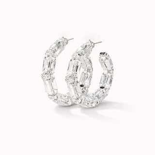 Smoddo_Rania _Baguette _Earrings Diamond hoop earrings on a white background