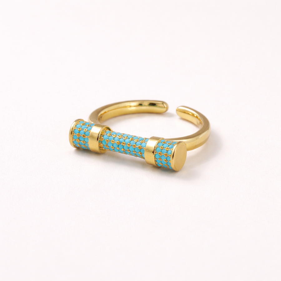 Gold and turquoise T Bar Ring