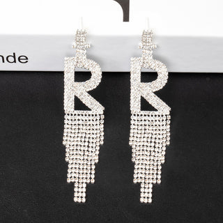 smoddo tassel letter earrings r rhinestone sparkling earrings 