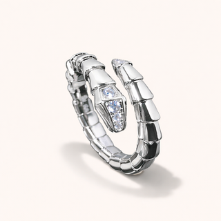 Silver  snake ring with a diamond on a white background